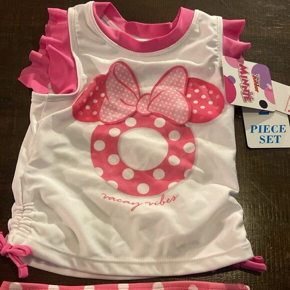 Disney Pink and White Minnie Mouse Swimwear Set 3T - Picture 2 of 7